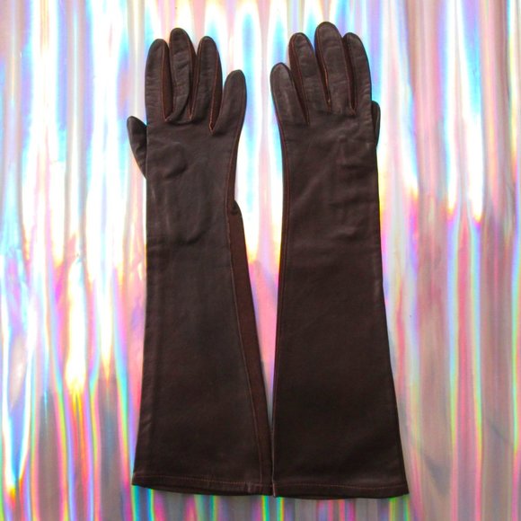 vintage brown leather opera gloves size 6 6.5 - Picture 6 of 8